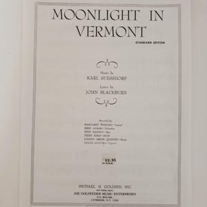 Vintage 1945 Sheet Music - Moonlight In Vermont Jack Blackburn Karl Suessdorf