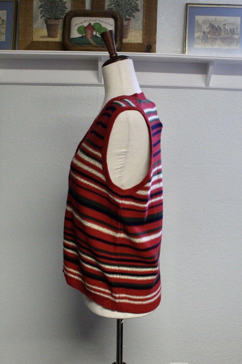 Vintage Pendleton Striped Cotton Sweater Vest - Womens Size Medium Button Front Knit Top image 2