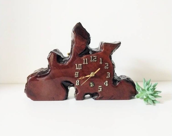 Vintage Live Edge Wood Mantel Clock New Zealand Kauri Wood Slab Clock