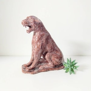 Pottery Panther Statue - Vintage Handmade Big Cat Sculpture - Vintage Home Decor