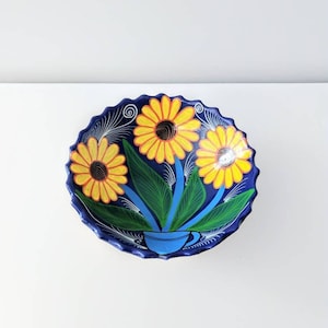 Pottery Sunflower Bowl - Vintage Talavera Pottery Footed Bowl - Vintage Home Decor