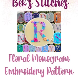 PDF Pattern - Letter R Floral Monogram, Embroidery Pattern, Alphabet, Needlepoint, Beginners Embroidery