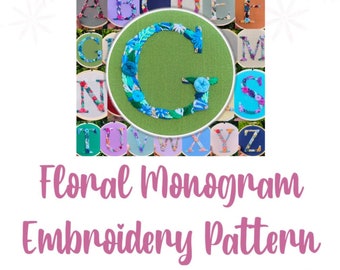 PDF Pattern - Letter G Floral Monogram, Embroidery Pattern, Alphabet, Needlepoint, Beginners Embroidery