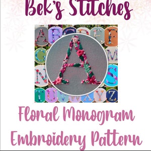 PDF Pattern - Letter A Floral Monogram, Embroidery Pattern, Alphabet, Needlepoint, Beginners Embroidery