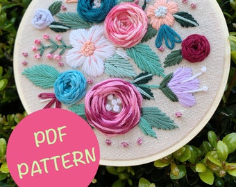 PDF Pattern - Spring Blossoms, Intermediate Embroidery, Embroidery Pattern, DIY Embroidery, Hoop Art, Hand Embroidery, Floral Embroidery