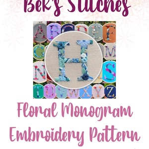 PDF Pattern - Letter H Floral Monogram, Embroidery Pattern, Alphabet, Needlepoint, Beginners Embroidery