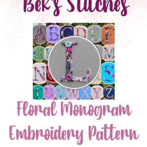 PDF Pattern - Letter L Floral Monogram, Embroidery Pattern, Alphabet, Needlepoint, Beginners Embroidery