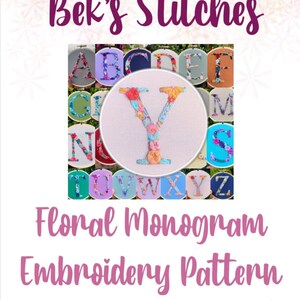 PDF Pattern - Letter Y Floral Monogram, Embroidery Pattern, Alphabet, Needlepoint, Beginners Embroidery