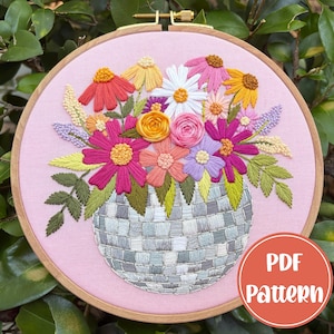 PDF Pattern - Groovy Garden, Disco Ball Flower Planter, Discoball Bouquet Floral Embroidery Pattern, DIY Embroidery, Hand Embroidery