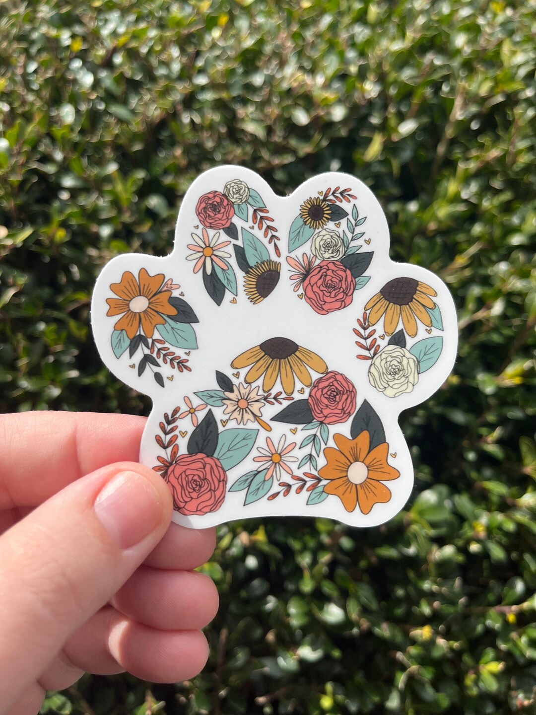 Floral Paw Print Vinyl Sticker, Dog Sticker, Cat Sticker, Pet Sticker ...