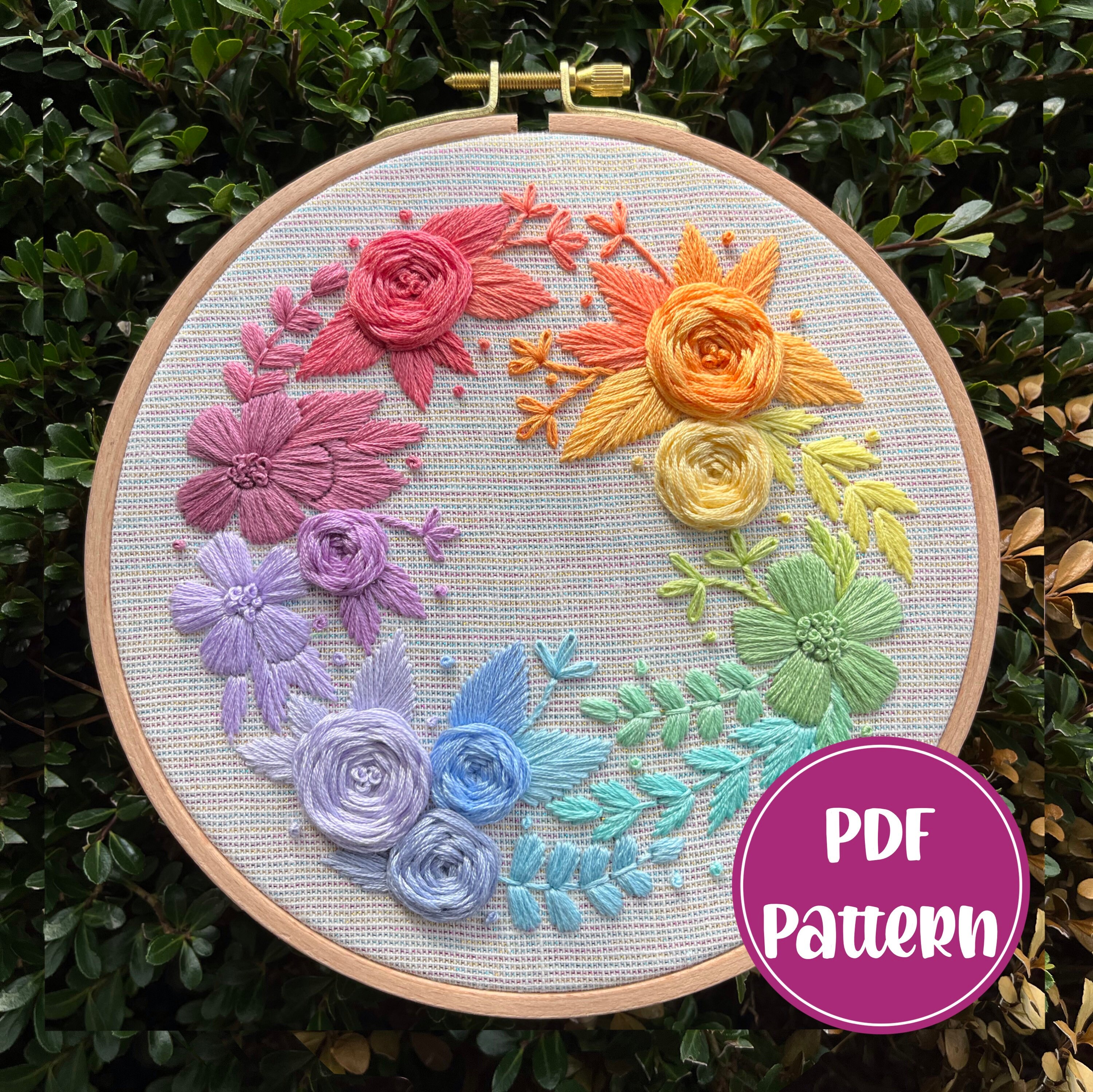 PDF Pattern - Rainbow Wreath, Pastel Floral Wreath Embroidery ...