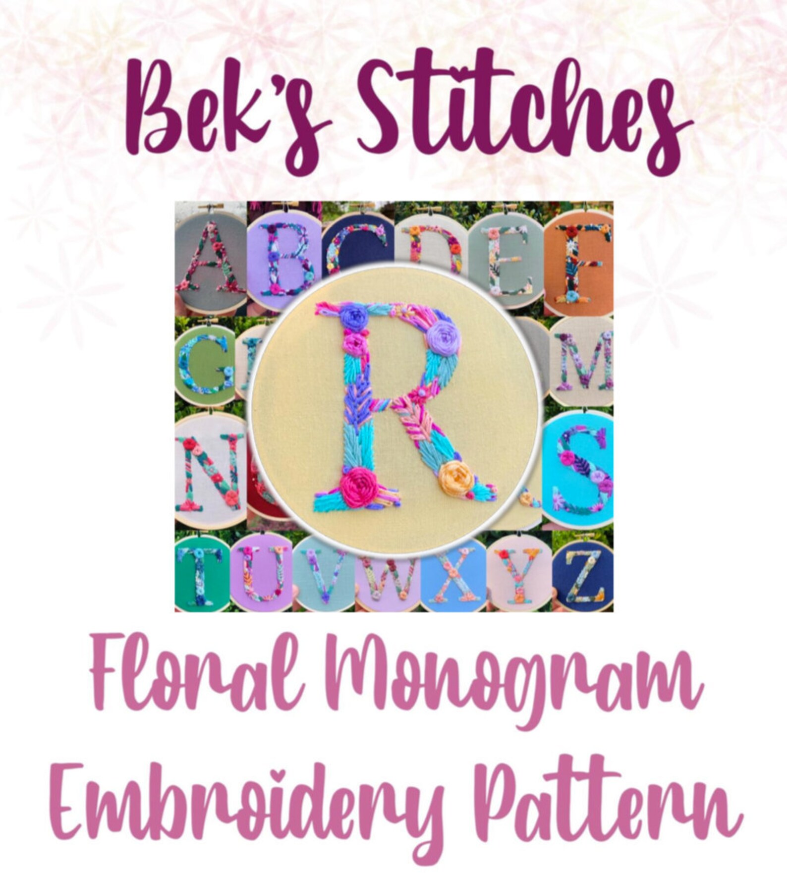 Patterns For Letter R PDF Pattern - Letter R Floral Monogram, Embroidery Pattern, Alphabet ...