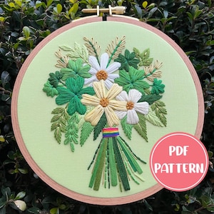 PDF Pattern - Clover Cluster, St. Patrick&#39;s Day Shamrock Bouquet, Four Leaf Clover Embroidery Pattern, DIY Embroidery, Hand Embroidery