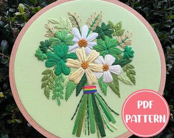 PDF Pattern - Clover Cluster, St. Patrick's Day Shamrock Bouquet, Four Leaf Clover Embroidery Pattern, DIY Embroidery, Hand Embroidery