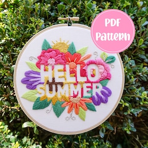 PDF Pattern - Hello Summer, Advanced Embroidery, Embroidery Pattern, DIY Embroidery, Hand Embroidery, Floral Embroidery, Negative Space