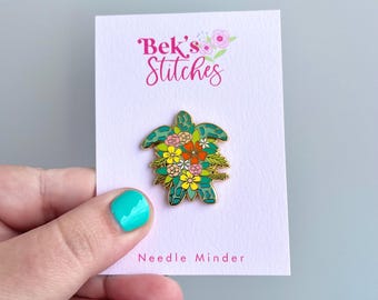 Enamel Floral Sea Turtle Needle Minder, Needle Magnet, Embroidery Accesory, Needle Nanny