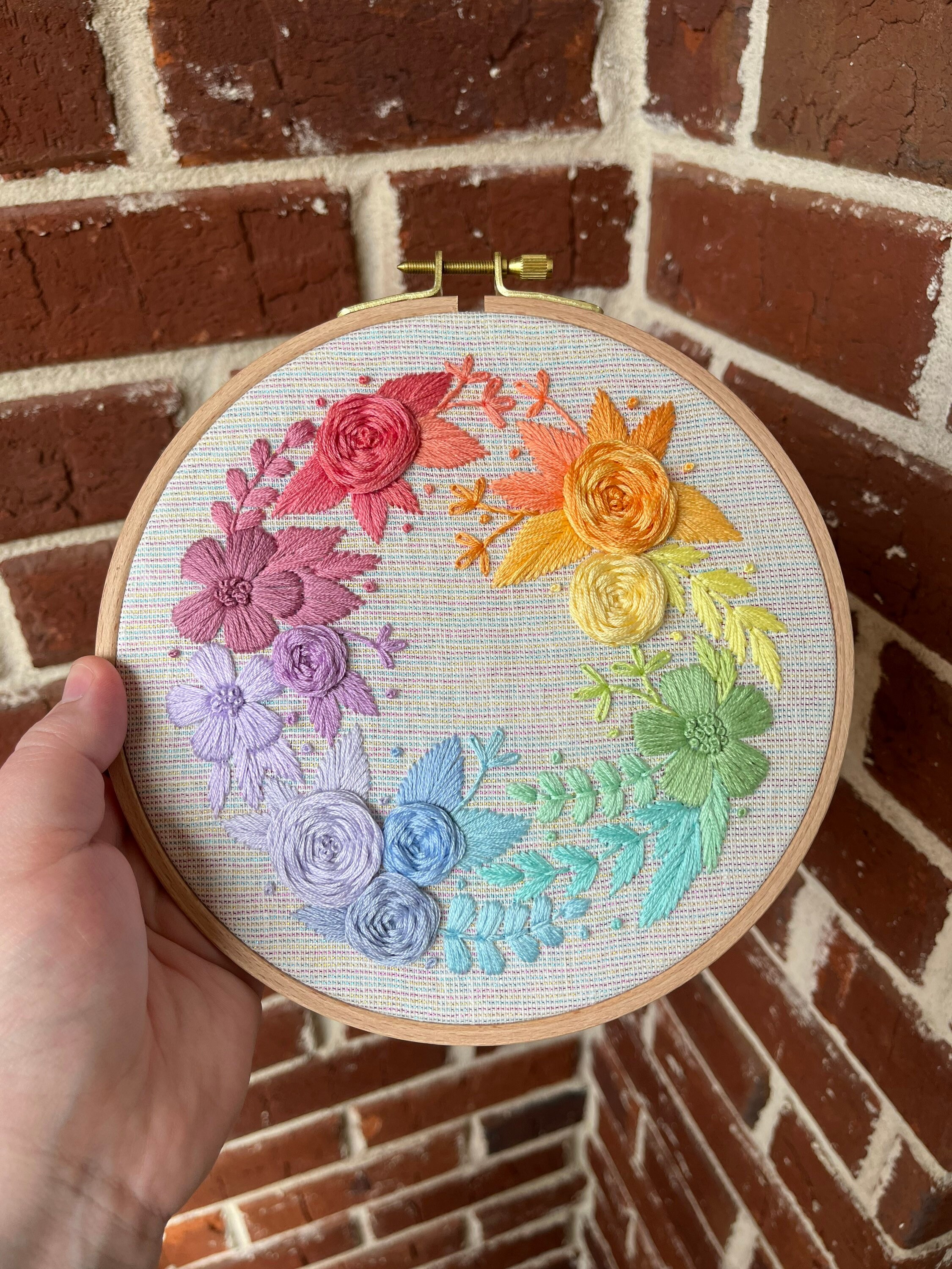 PDF Pattern - Rainbow Wreath, Pastel Floral Wreath Embroidery ...