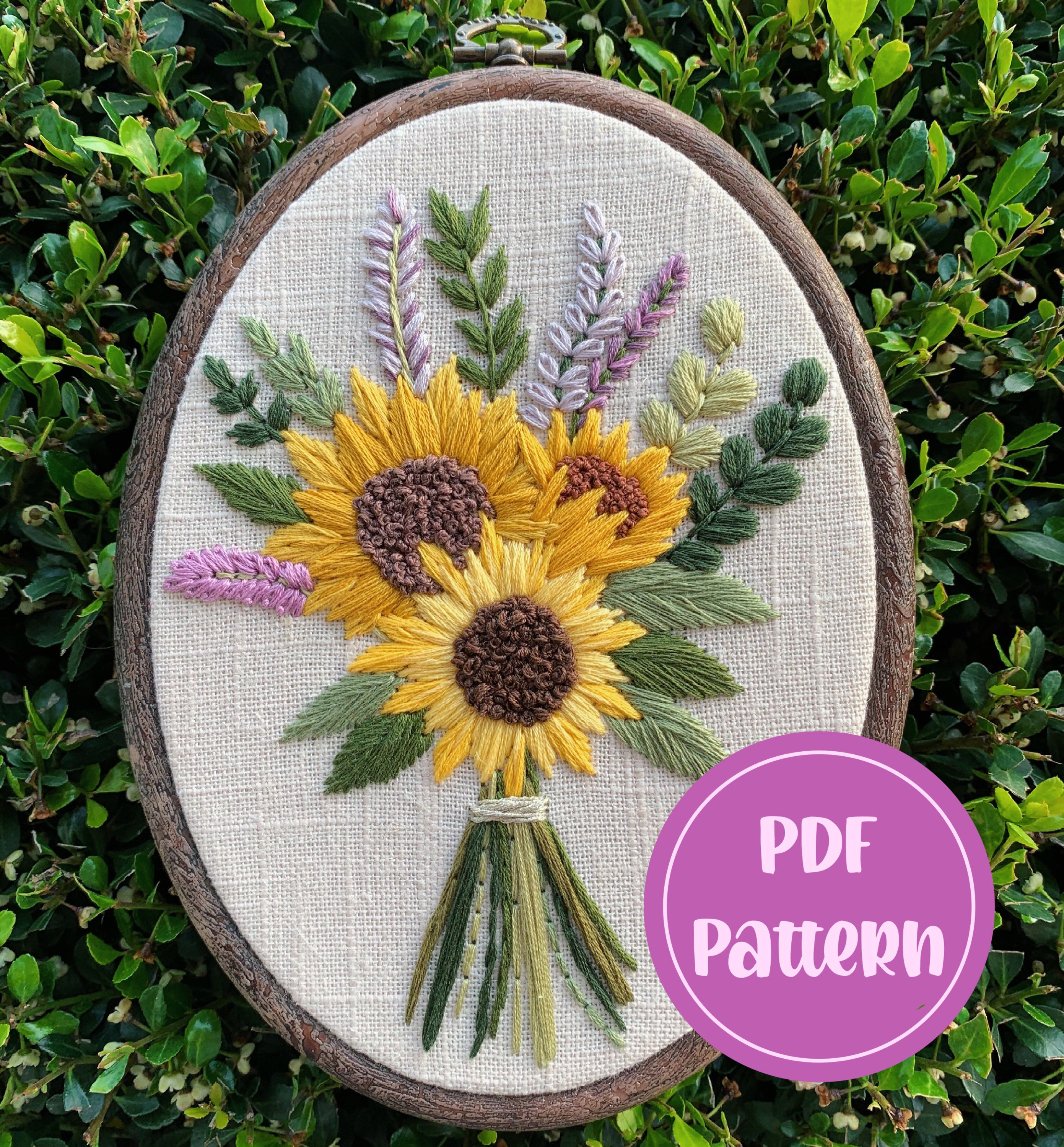 PDF Pattern - Sunflower Bouquet, Intermediate/Advanced Embroidery, Embroidery Pattern, DIY Embroidery, Hand Embroidery, Floral Embroidery