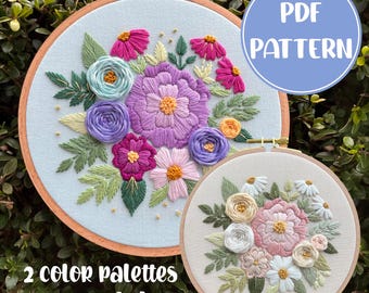 PDF Pattern - Enchanted Spring, Floral Embroidery Pattern, Intermediate Embroidery Pattern, DIY Embroidery, Hand Embroidery