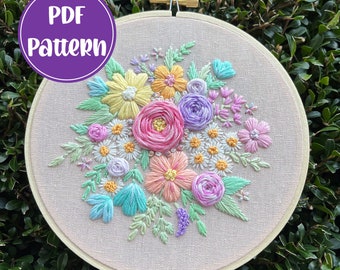 PDF Pattern - Pastel Dreams, Intermediate Embroidery, Embroidery Pattern, DIY Embroidery, Hand Embroidery, Floral Embroidery, Spring, Easter