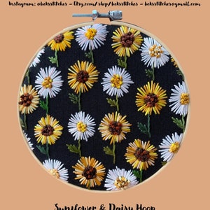 PDF Pattern Sunflower & Daisy Hoop, Beginner Embroidery, Embroidery Pattern, DIY Embroidery, Hoop Art, Hand Embroidery, Floral Embroidery image 3