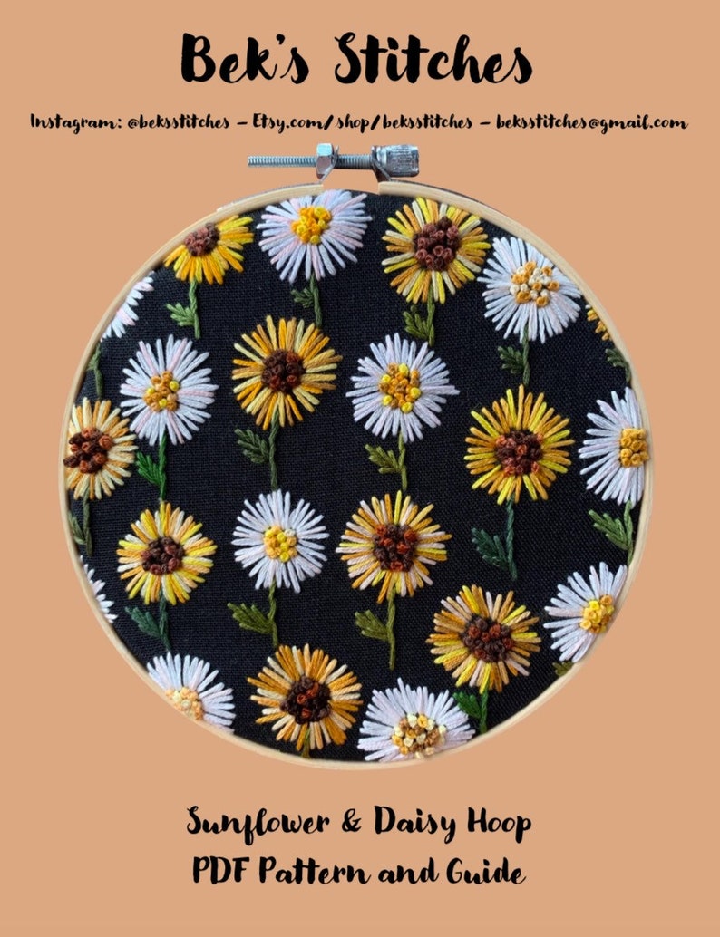 PDF Pattern Sunflower & Daisy Hoop, Beginner Embroidery, Embroidery Pattern, DIY Embroidery, Hoop Art, Hand Embroidery, Floral Embroidery image 3