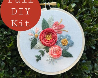 FULL KIT - Beginner's Bloom Embroidery Kit - DIY Embroidery Kit, Floral Embroidery, Embroidery Pattern