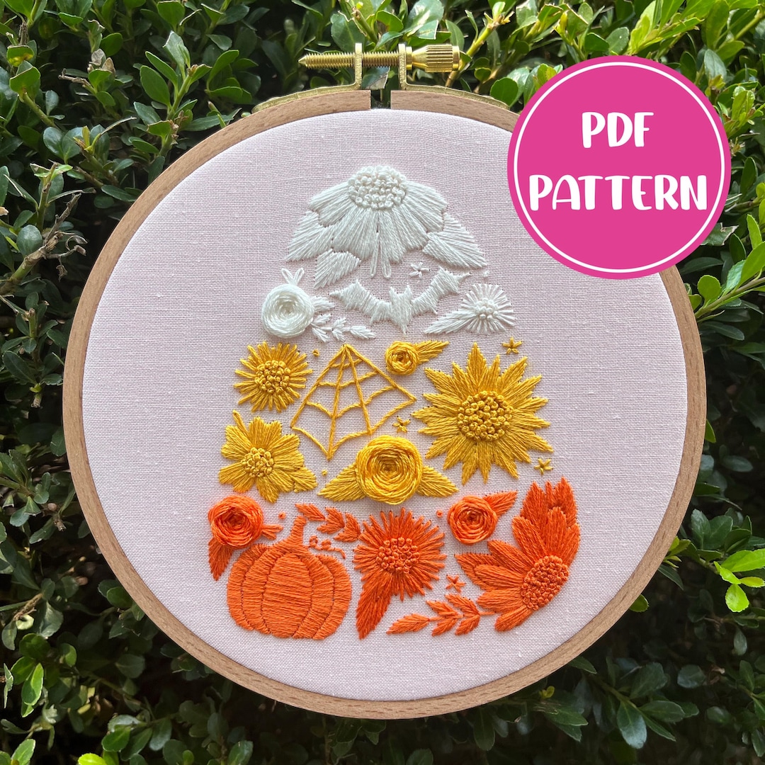 PDF Pattern - Sweet & Spooky, Floral Candy Corn Halloween Embroidery ...