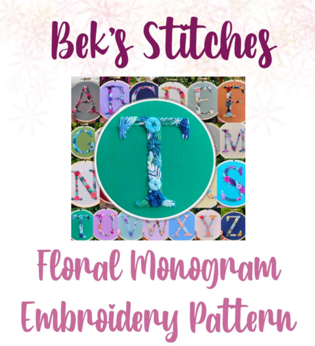 PDF Pattern - Letter T Floral Monogram, Embroidery Pattern, Alphabet ...