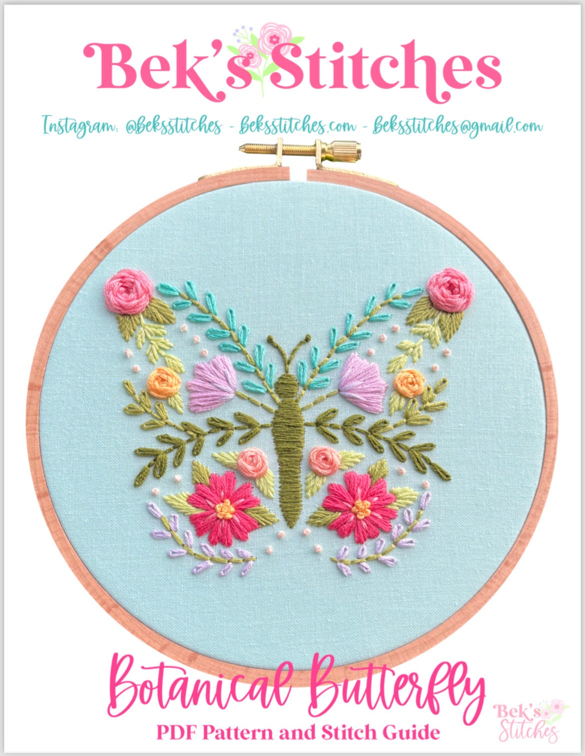 PDF Pattern - Botanical Butterfly, Floral Butterfly Embroidery ...