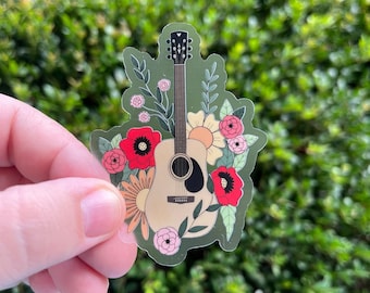 Floral Guitar Sticker, Music Sticker, Vinyl Sticker, Waterproof Stickers