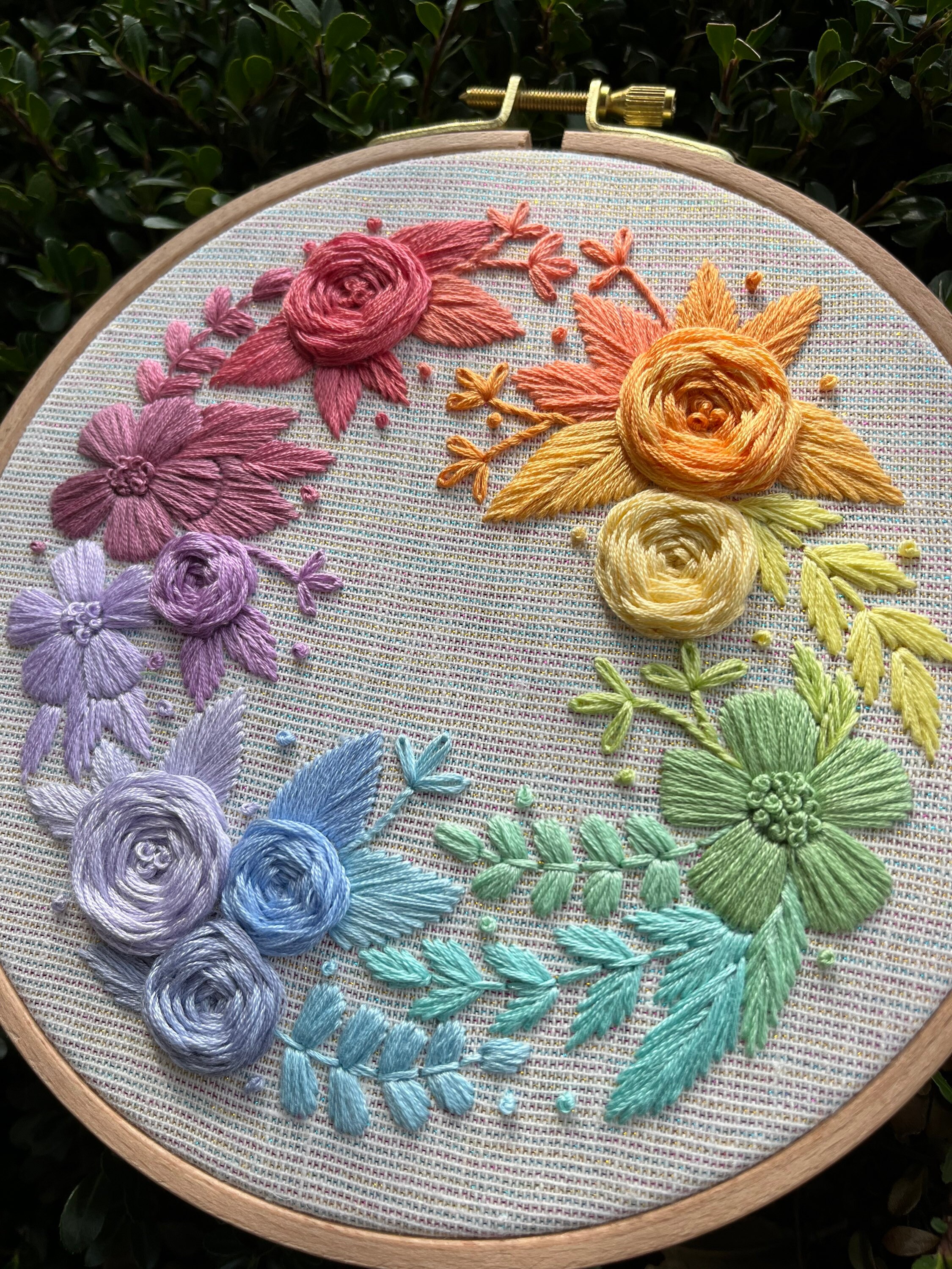 PDF Pattern - Rainbow Wreath, Pastel Floral Wreath Embroidery ...