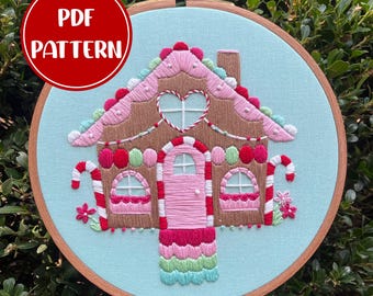 PDF Pattern - Jolly Gingerbread House, Christmas Embroidery Pattern, Intermediate/Advanced Pattern, DIY Embroidery, Hand Embroidery