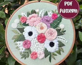 PDF Pattern - Secret Garden, Swift Engagement Inspired Floral Embroidery Pattern, DIY Embroidery, Hand Embroidery