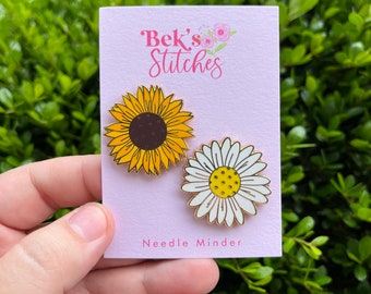 Enamel Sunflower Daisy Needle Minder, Set or Individual, Needle Magnet, Embroidery Accesory