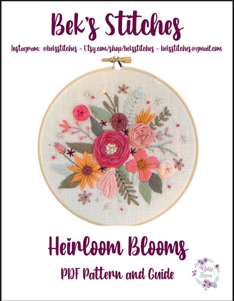 PDF Pattern Heirloom Blooms, Intermediate/Advanced Embroidery, Embroidery Pattern, DIY Embroidery, Hand Embroidery, Floral Embroidery image 2