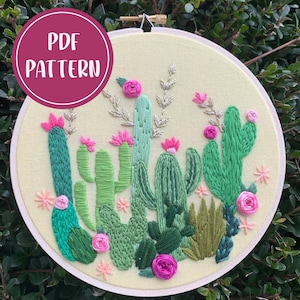 PDF Pattern - Cactus Flowers, Intermediate/Advanced Embroidery, Embroidery Pattern, DIY Embroidery, Hand Embroidery, Floral Embroidery