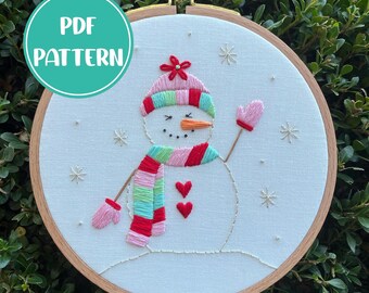 PDF Pattern - Sweet Snow Lady, Christmas Snowman Embroidery, Beginner/Intermediate Embroidery Pattern, DIY Embroidery, Hand Embroidery