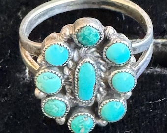 Vintage Navajo Zuni Turquoise Petit Point Cluster Ring Turquoise size 6 3/4