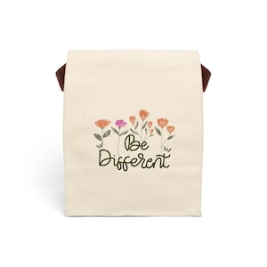 Cute Be Different Wildflower Lunch Bag with Strap Canvas Cotton Tote for Snacks & More School, Work, Picnics