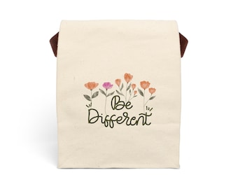 Cute Be Different Wildflower Lunch Bag with Strap Canvas Cotton Tote for Snacks & More School, Work, Picnics