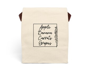 Lovely Fruit Lunch Bag with Strap Canvas Cotton Tote for Snacks & More School, Work, Picnics