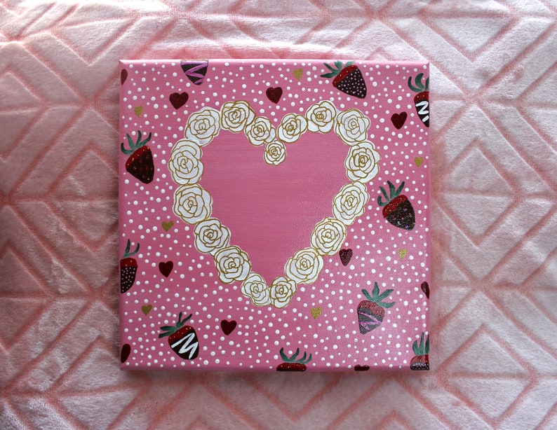 Valentine's Inspired Pink Heart Decor, Canvas Painting, Valentine's Art