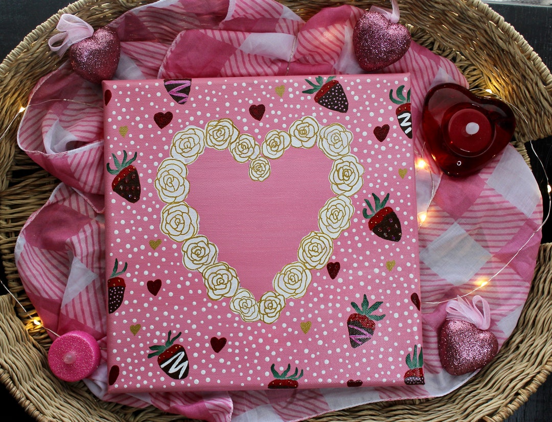 Valentine's Inspired Pink Heart Decor, Canvas Painting, Valentine's Art