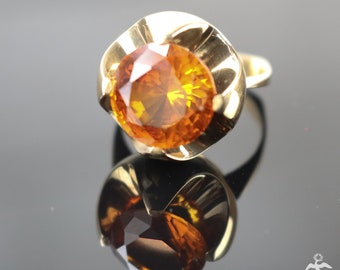 Anello Art Deco Danimarca (AaM) in oro giallo 14K con topazio arancione