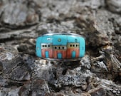 Native American Sterling Silver (.925) Multi-Stone Inlay Village Ring