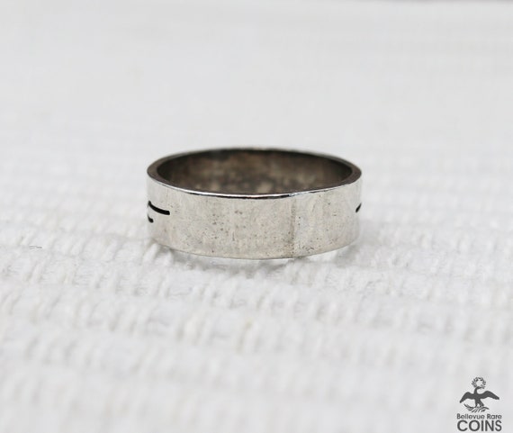 Silver Abstract Etched Ring Stackable Band - image 4