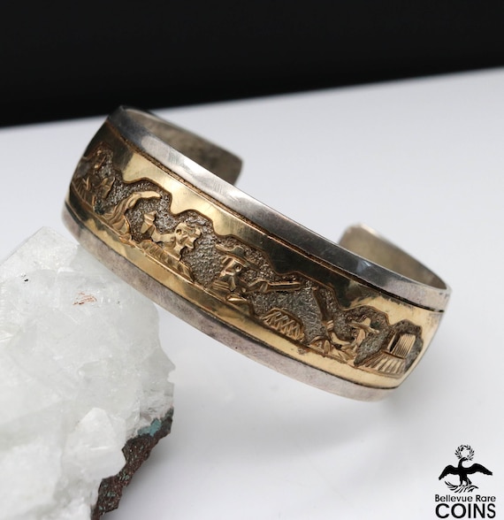 Impressive Vintage Native American Navajo Sterling Silver & 12k Gold Fill Bracelet Old Impressive Vintage Native American Navajo Sterling Silver & 12k Gold Fill Bracelet Old