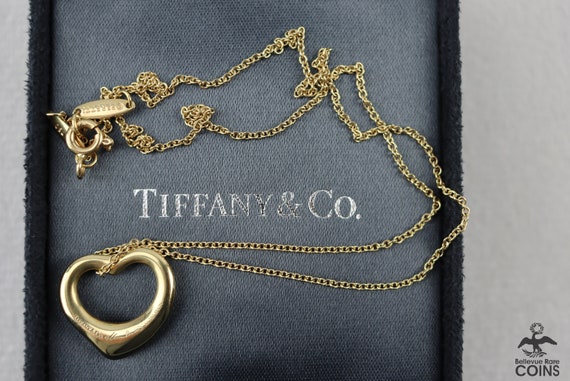 Tiffany & Co. 18K Yellow Gold Open Heart Pendant Chain W/box