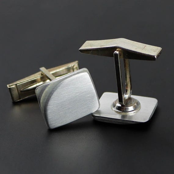 Modern Sterling Silver Rectangular Cuff Links w/L… - image 1